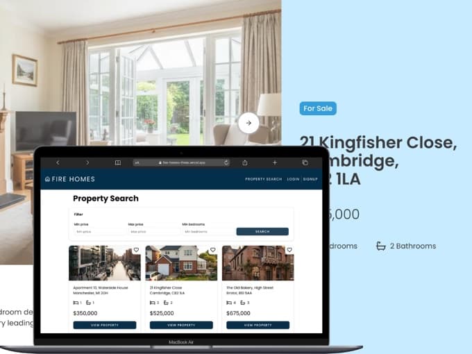 Fire Homes web development project thumbnail